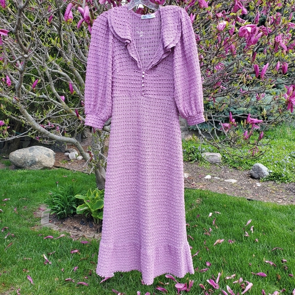 ZARA| TEXTURED KNIT DRESS WITH RUFFLES - Picture 5 of 16